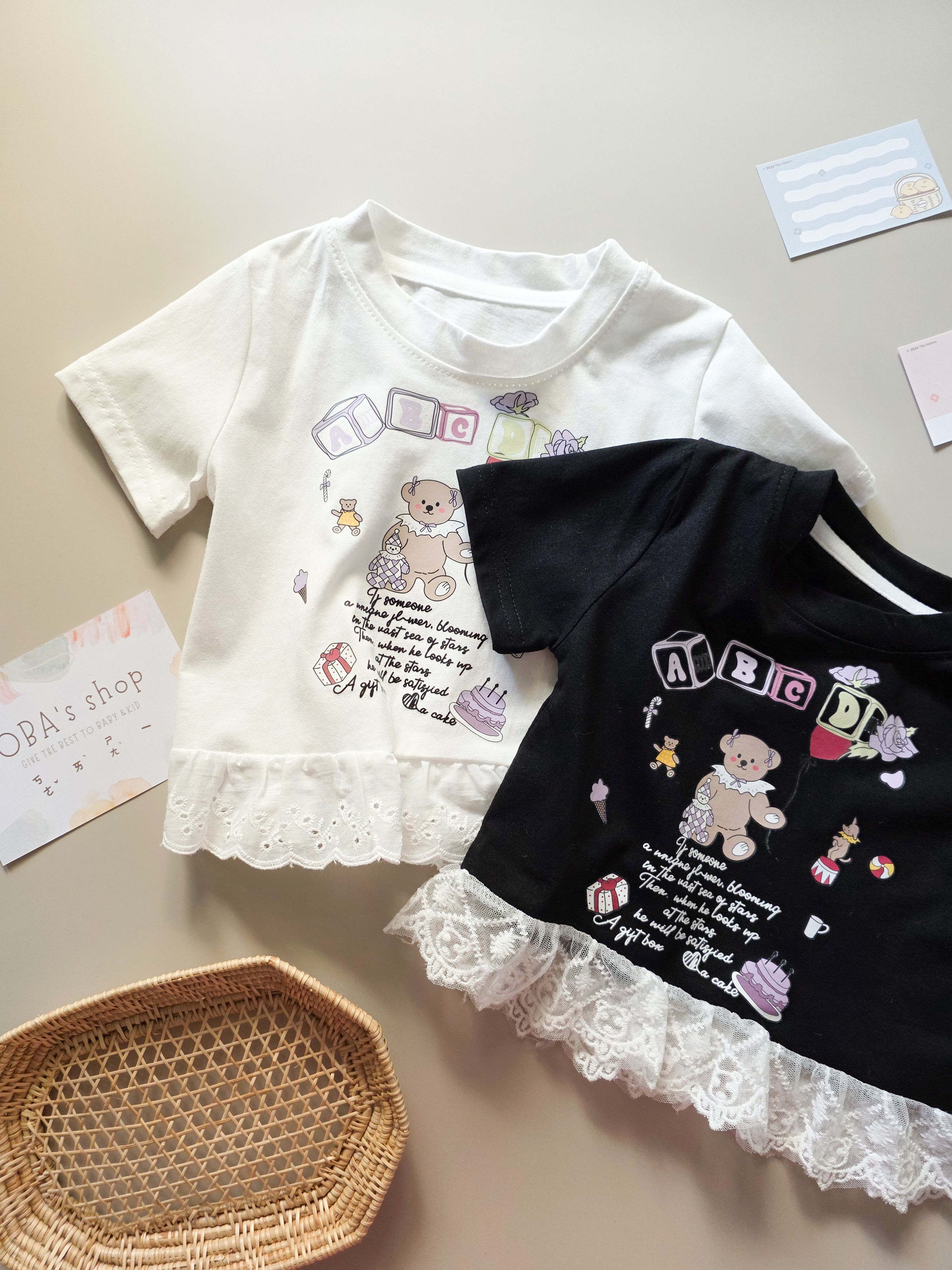 小熊童話蕾絲裙擺 短袖上衣