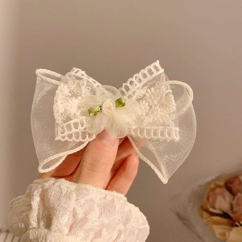 [4 FOR RM10] Creamy Camellia Lace Bow Hair Clip
