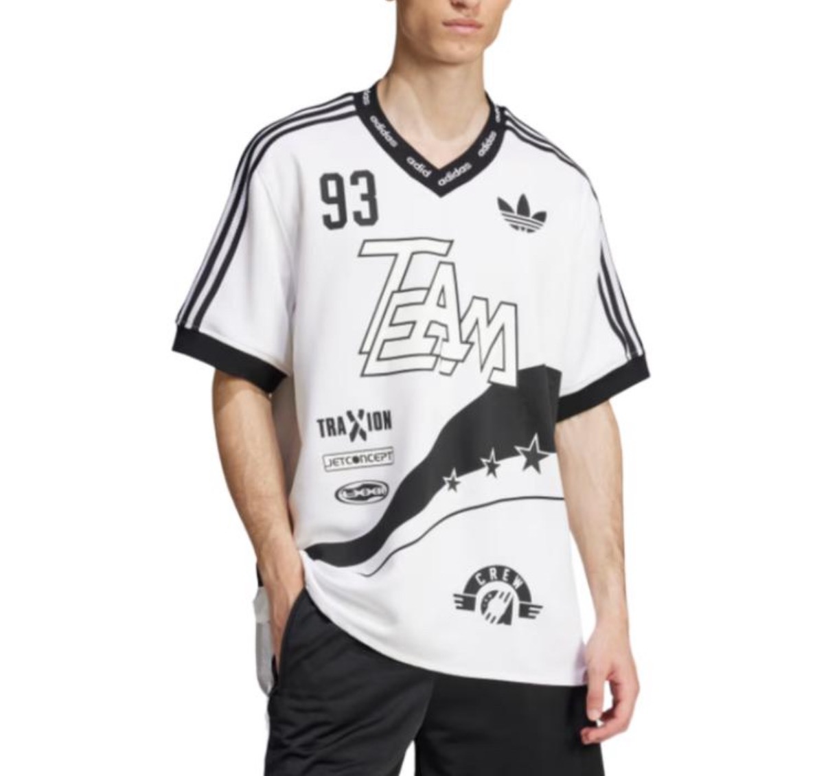 adidas ADILENIUM 2 Season Team ’93 條紋寬版V領球衣 男款 白色 JN0808