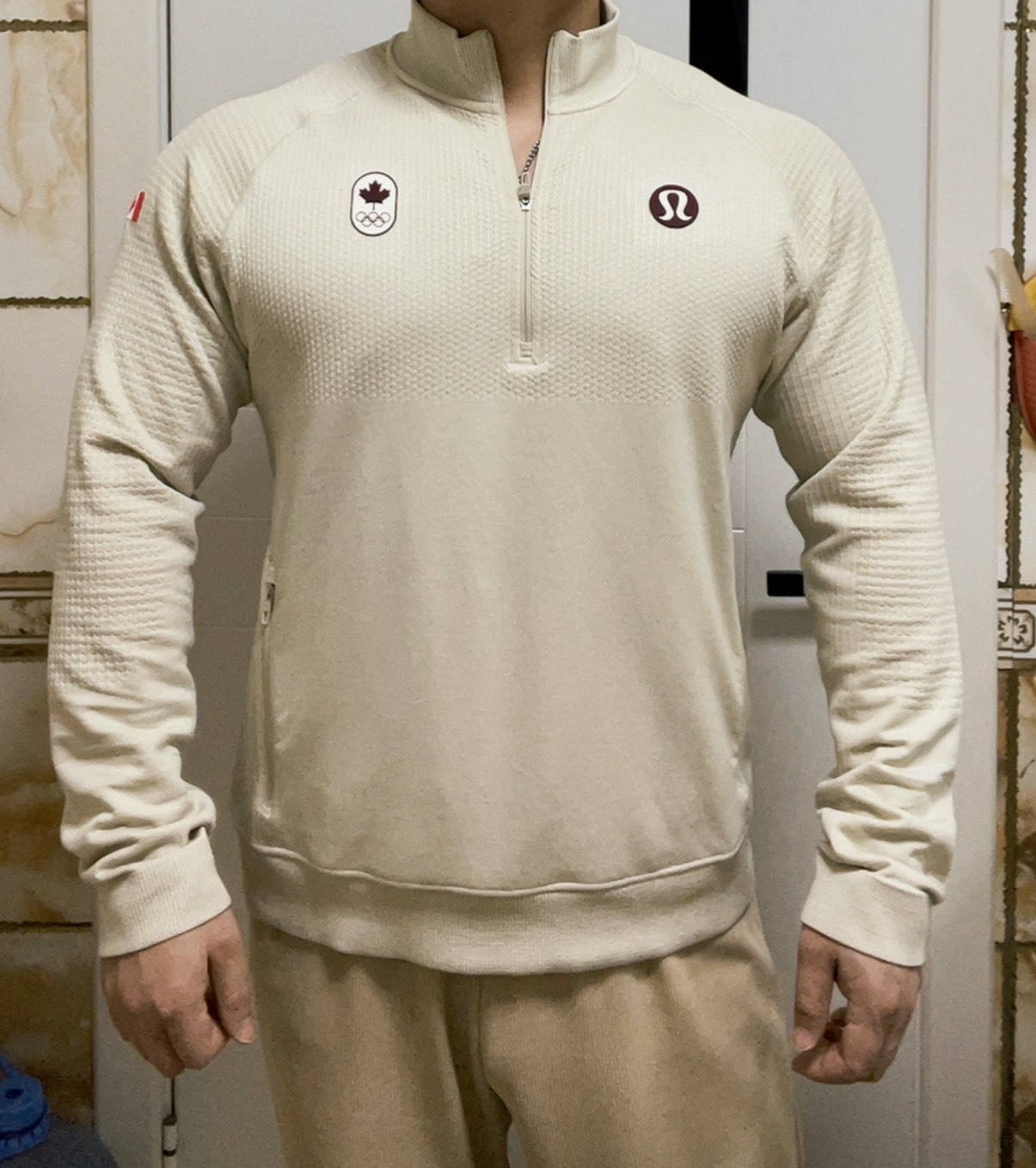 lululemon 男款 象牙白 立領運動長袖夾克