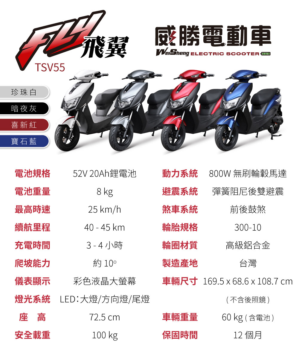 【威勝】TSV55 Flywing 飛翼 帥氣微型電動二輪車（免駕照/合法上路/微電車）
