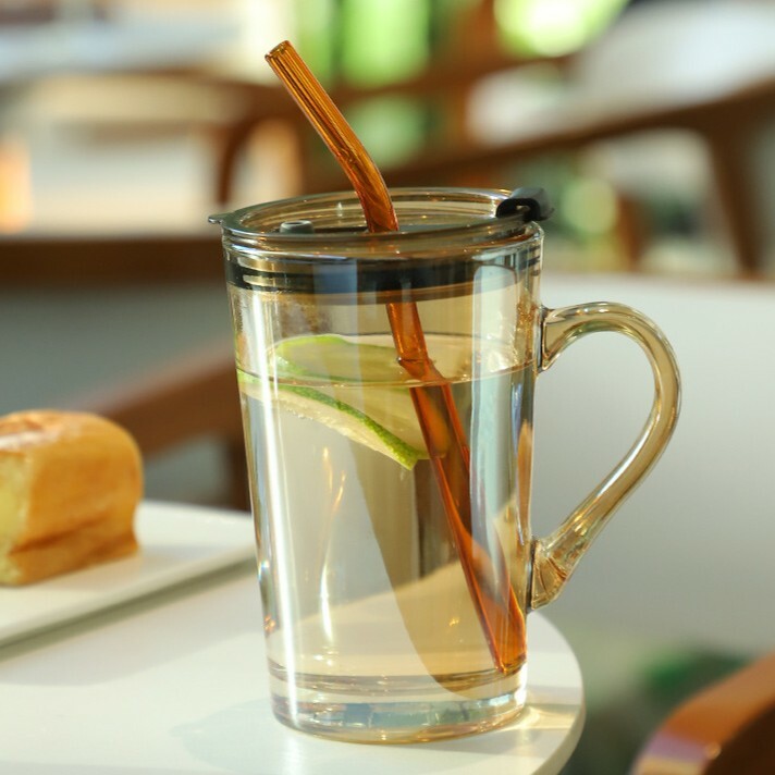 《5910》夏季純色透明感玻璃吸管杯 450ml