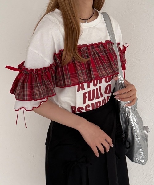 Kutir / Check frill ribbon T-shirt