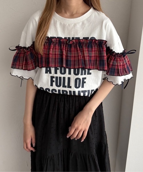 Kutir / Check frill ribbon T-shirt