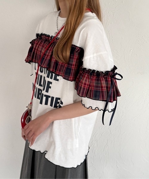 Kutir / Check frill ribbon T-shirt