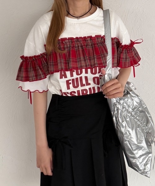 Kutir / Check frill ribbon T-shirt