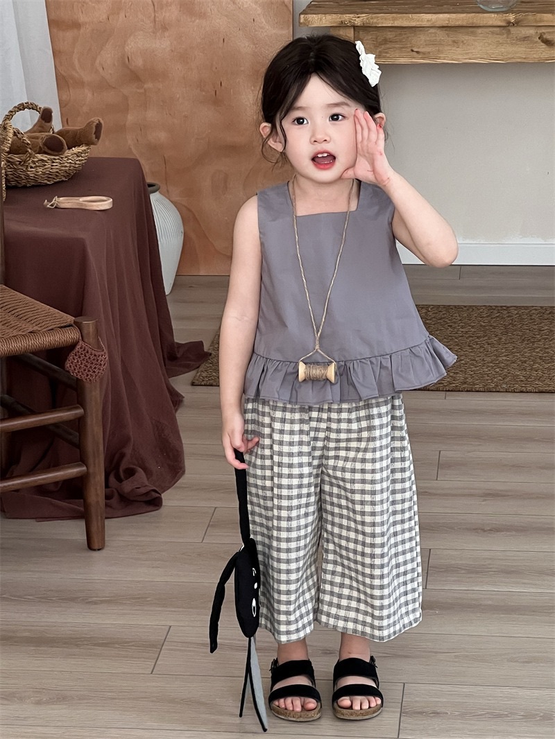 花邊格子公分寬褲