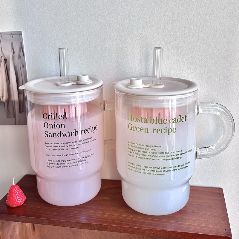 《5917》透明感英語印刷玻璃吸管杯 1000ml