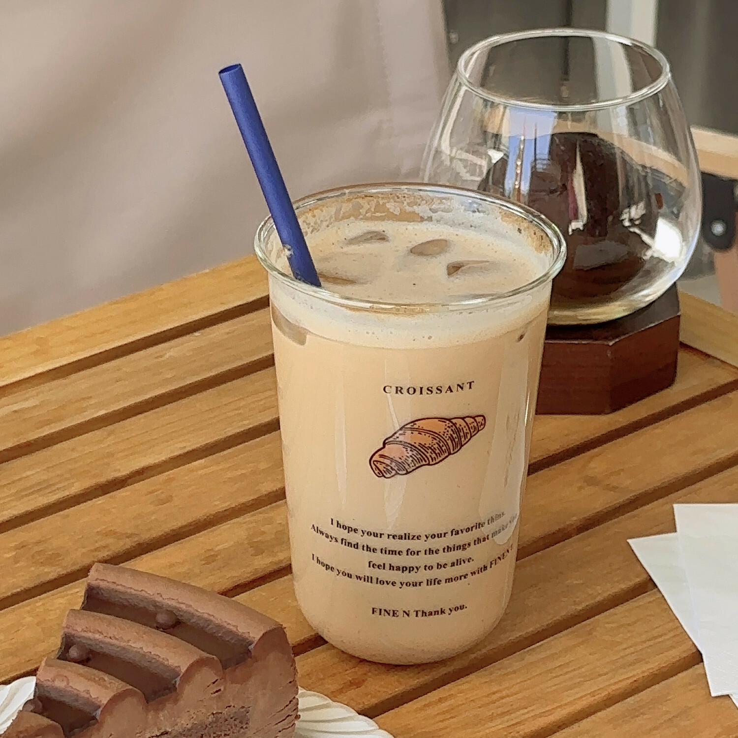 《5918》透明感牛角麵包印刷玻璃杯 350ml