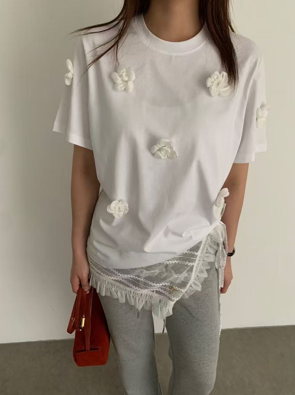 【現貨】NEHA正韓 ♥立體花花造型短袖上衣(兩色)
