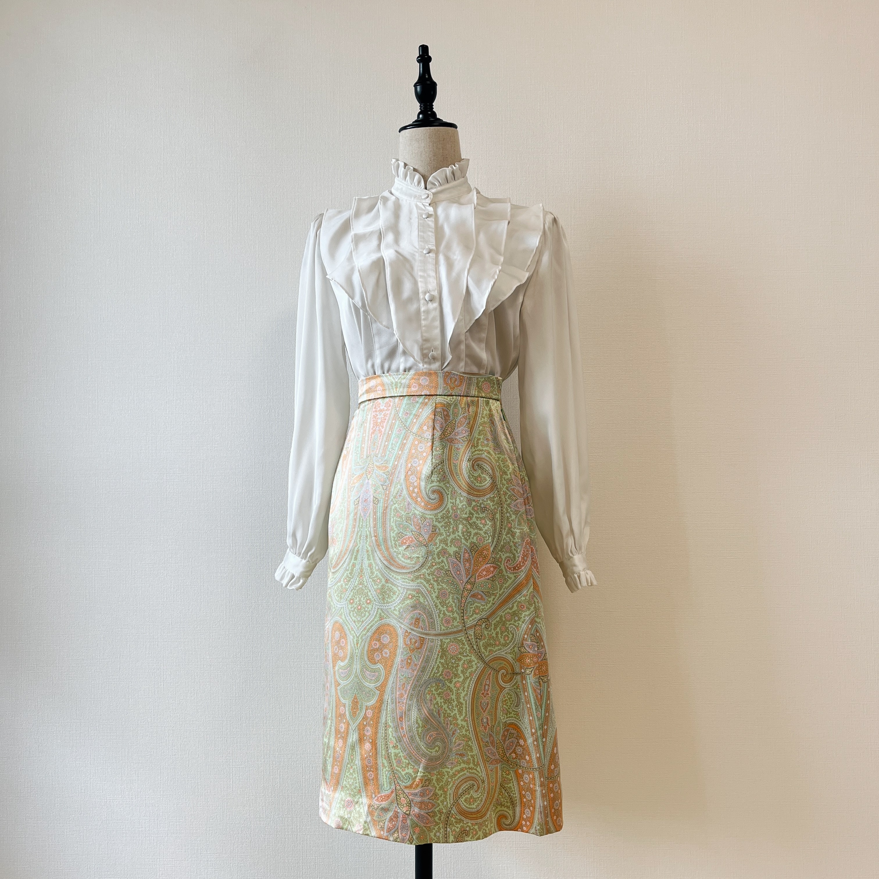 蜜瓜色腰果花圖案半身裙