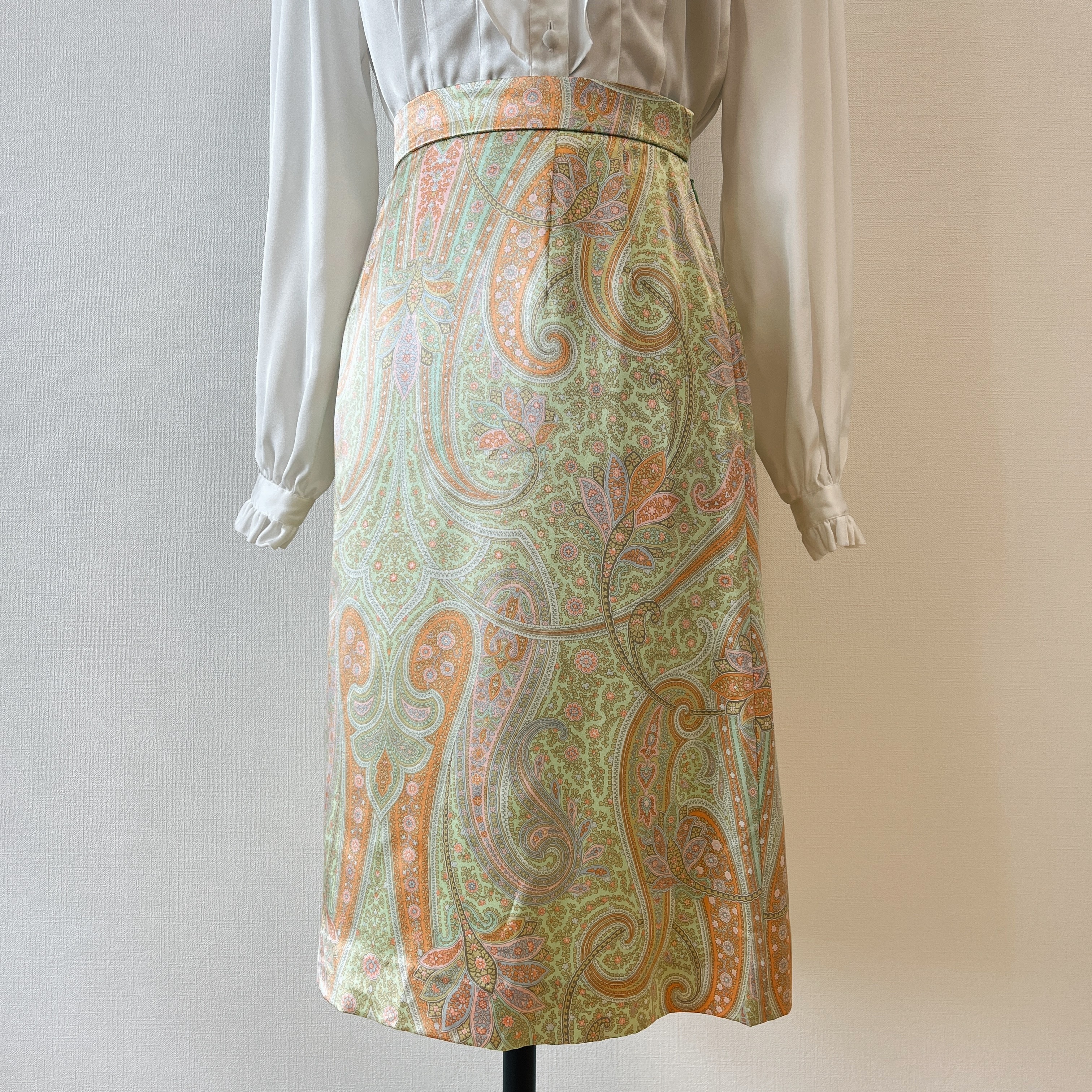 蜜瓜色腰果花圖案半身裙