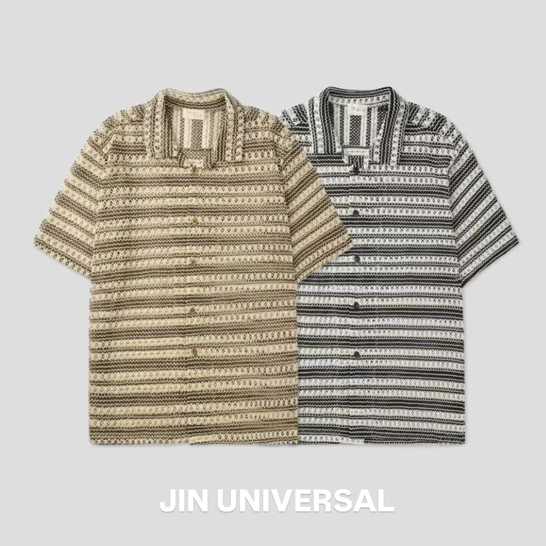 JIN UNIVERSAL 🇰🇷韓國 編織 混紡 民族風 鏤空襯衫 針織 短袖 上衣