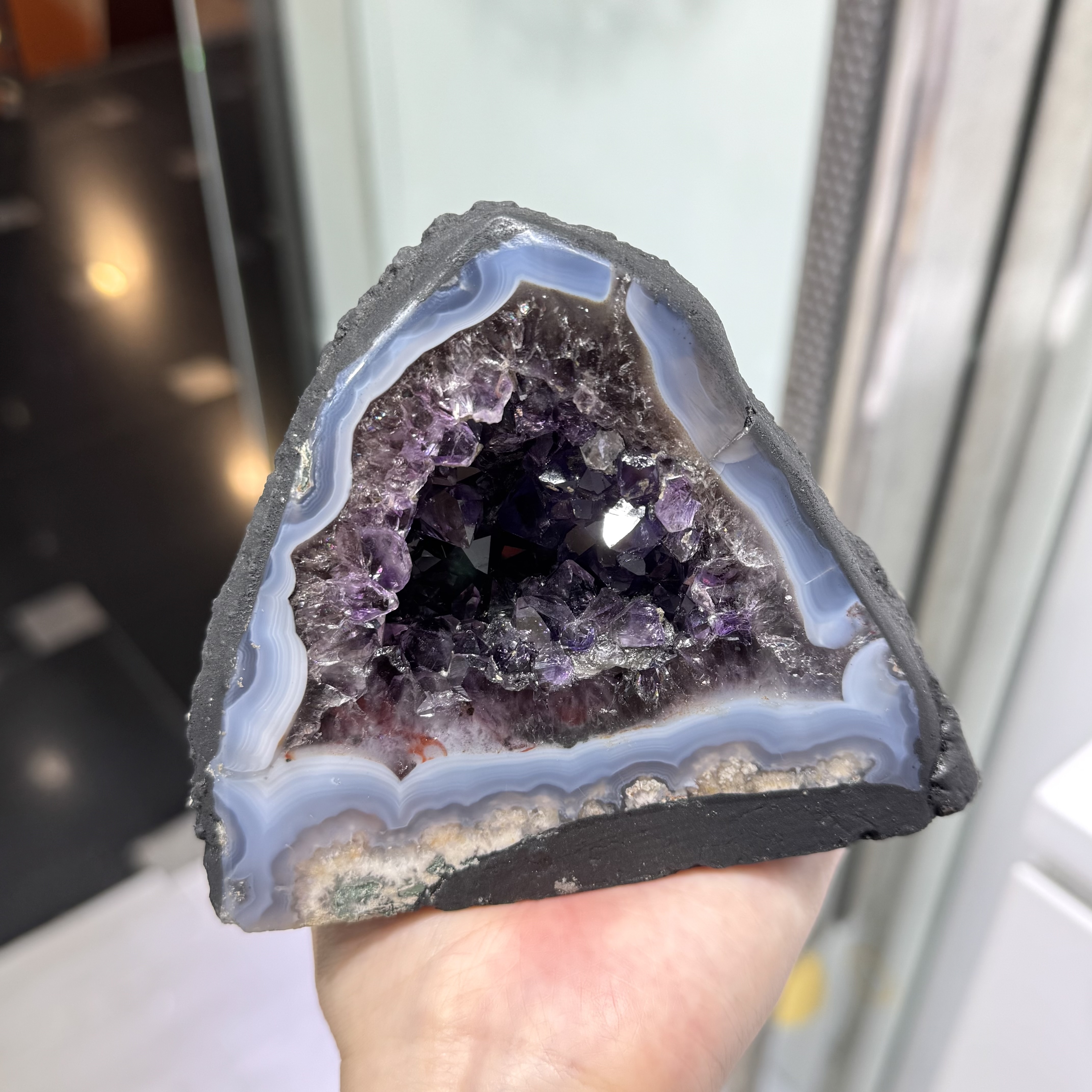 【招財】藍瑪瑙邊紫晶洞仔 (編號0519)