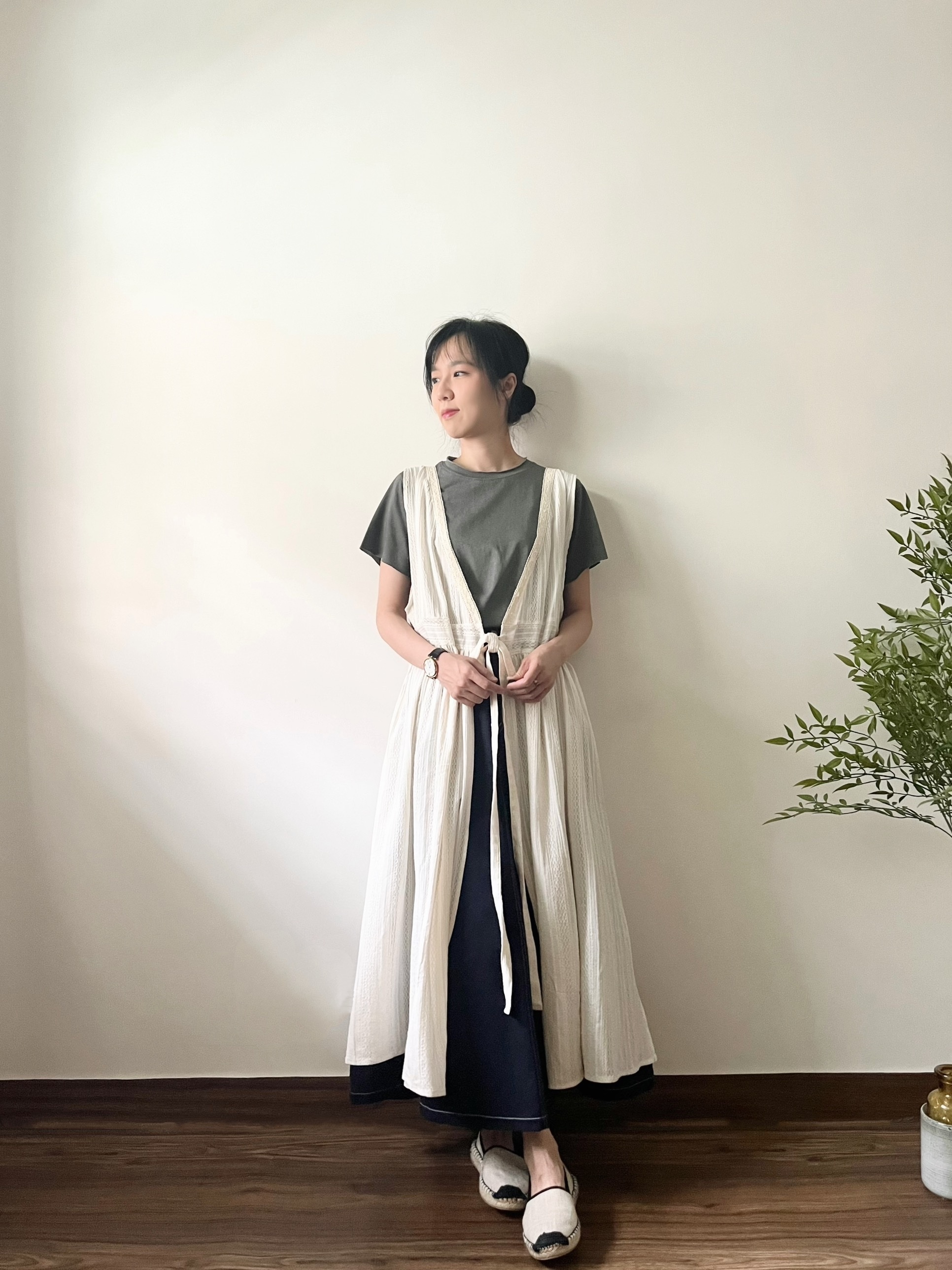 🌿繡花布米白 背心外套裙