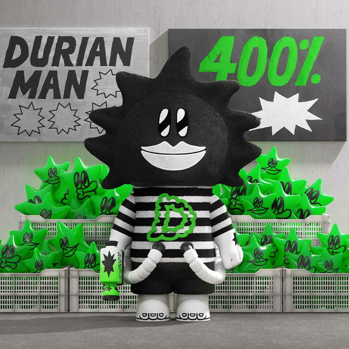 POPMART POP MART 泡泡瑪特 MEGA SPACE MOLLY LALA COMPANY 榴蓮人 黑白條紋 塗鴉毛絨頭套 400% 公仔