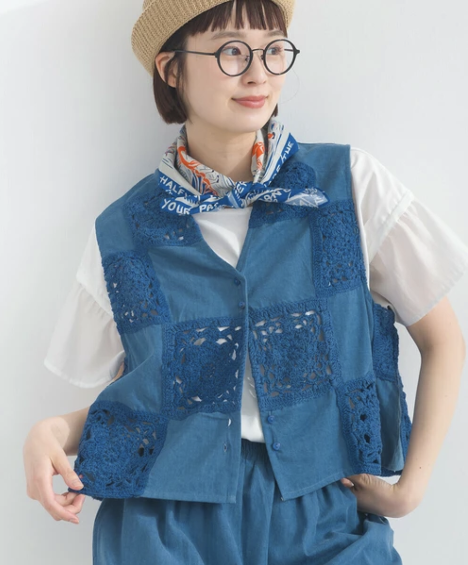 牛仔鉤針蕾絲背心 （3色入）【日本直送】