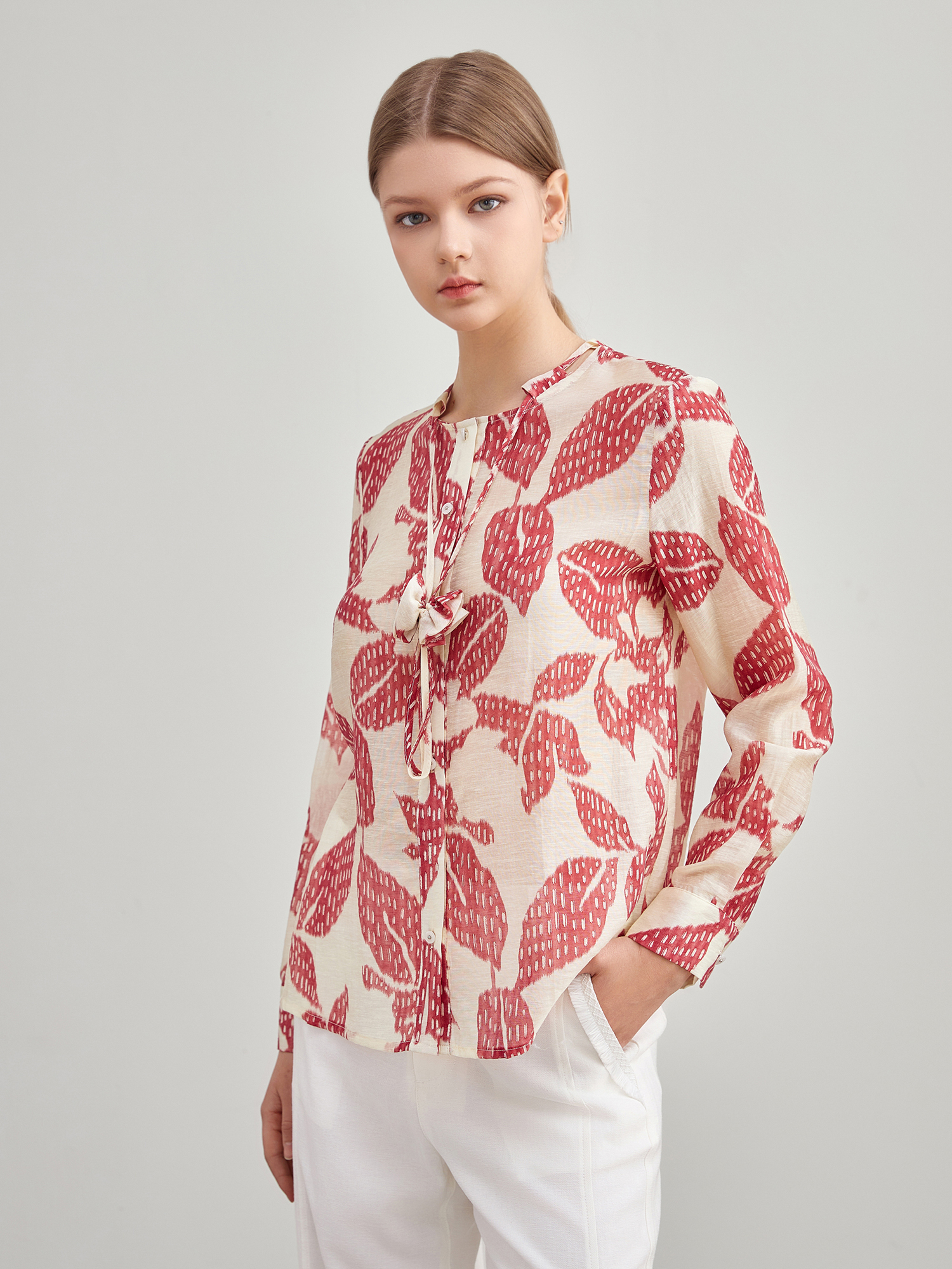 mi-tu 印花圓領抽繩上衣