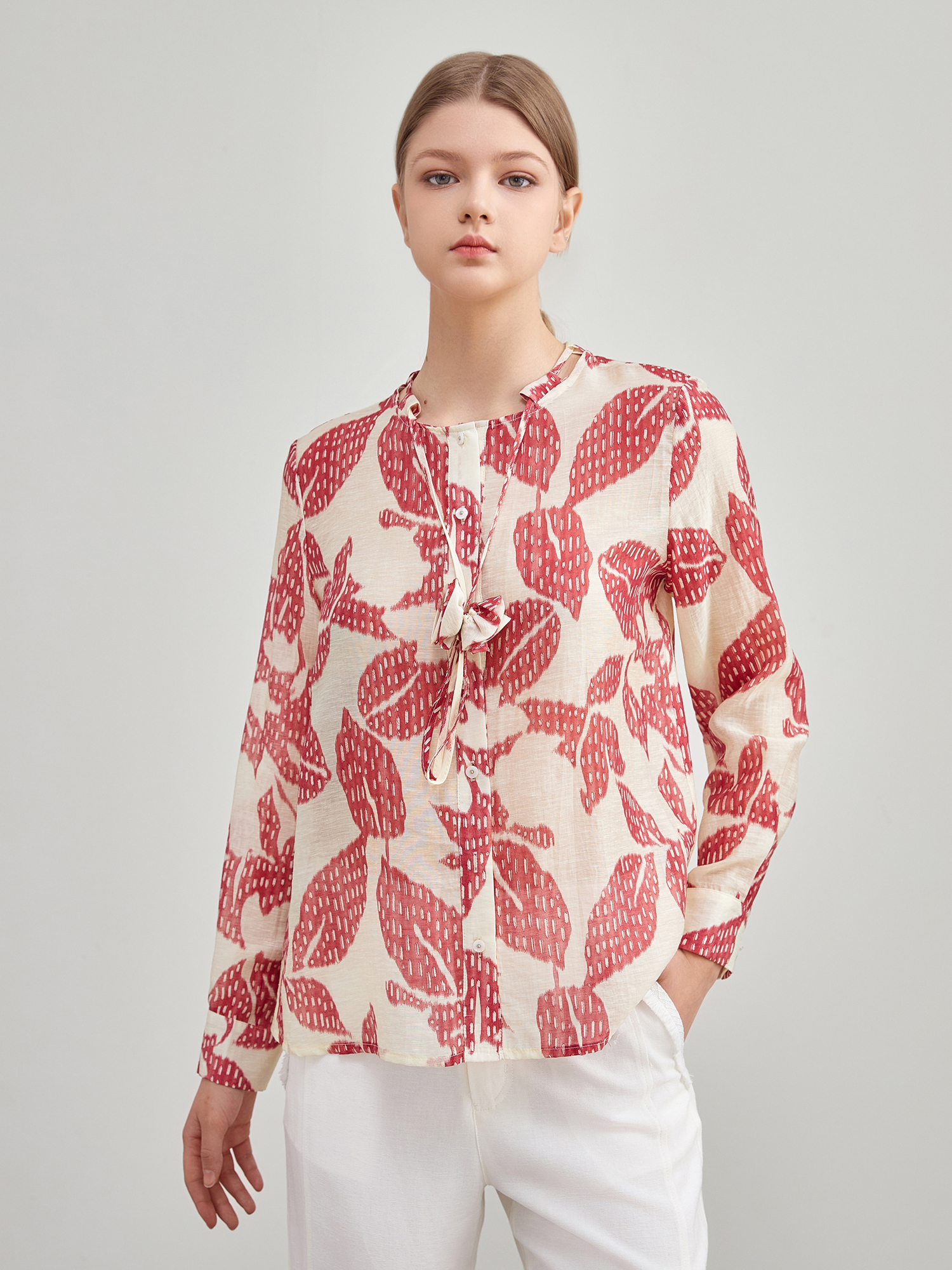 mi-tu 印花圓領抽繩上衣