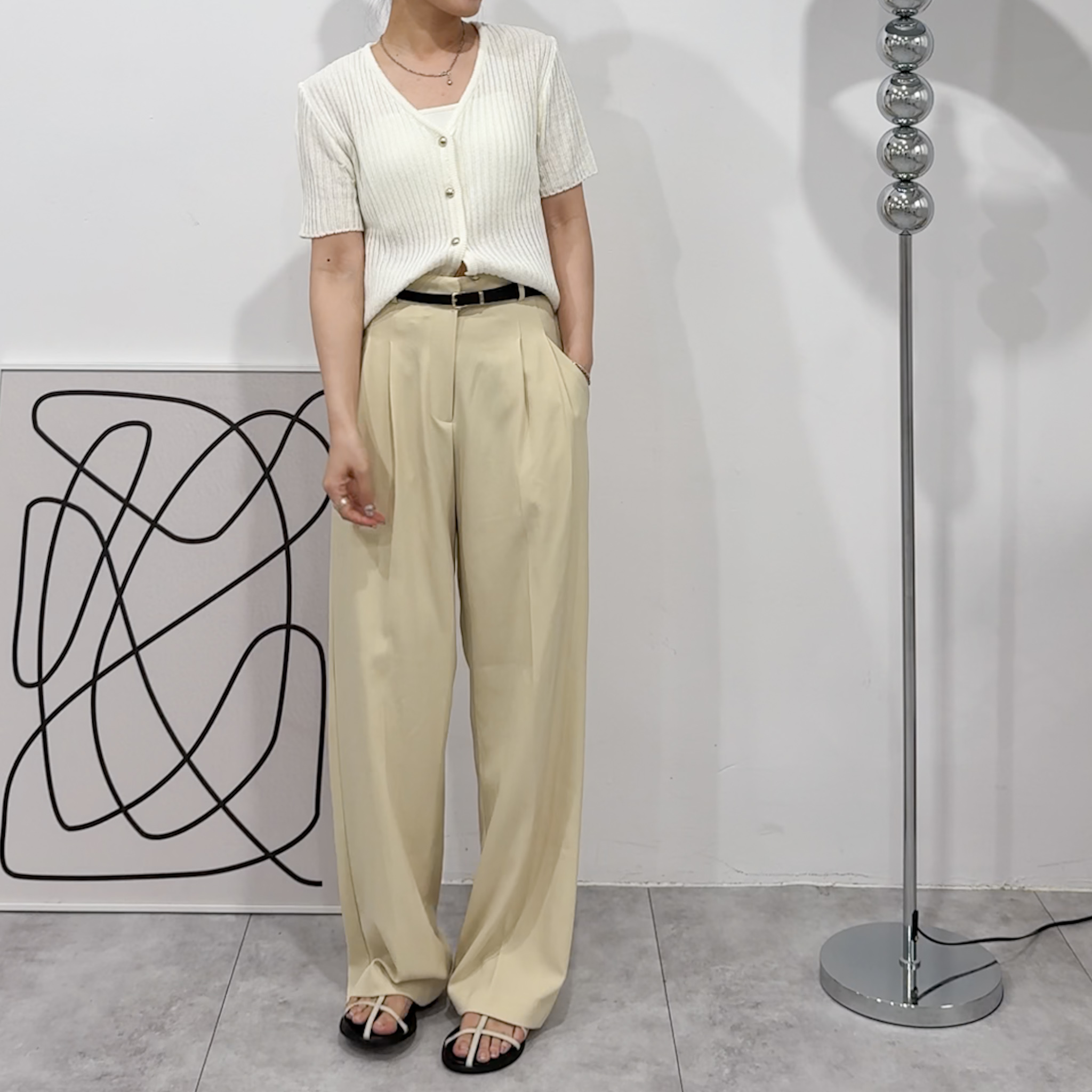 附皮帶設計打摺滑順西褲(黃/S)