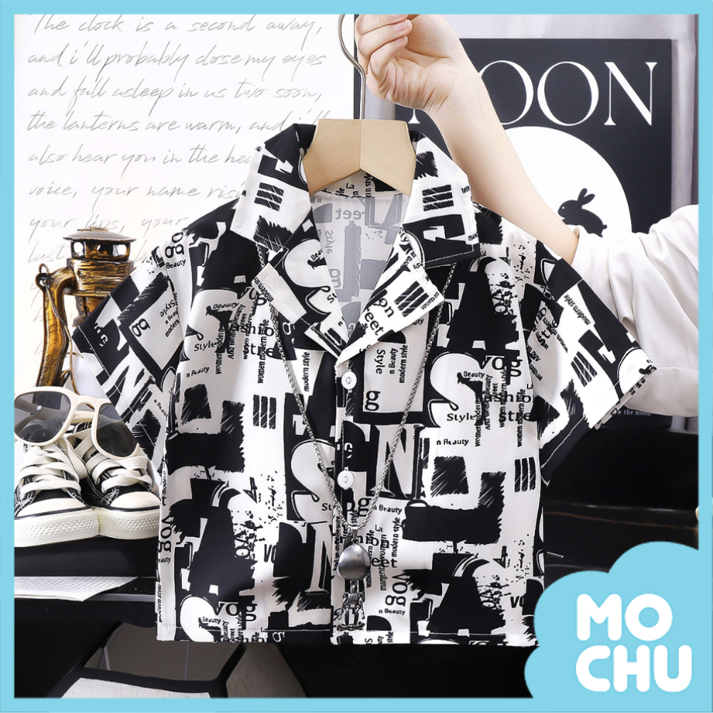 暗黑字母休閒沙灘花襯衫