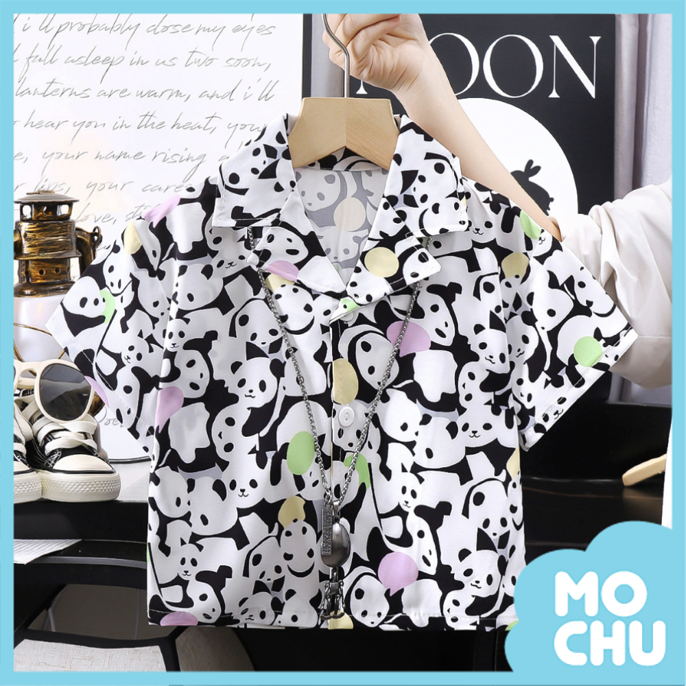 滿滿熊貓休閒沙灘花襯衫