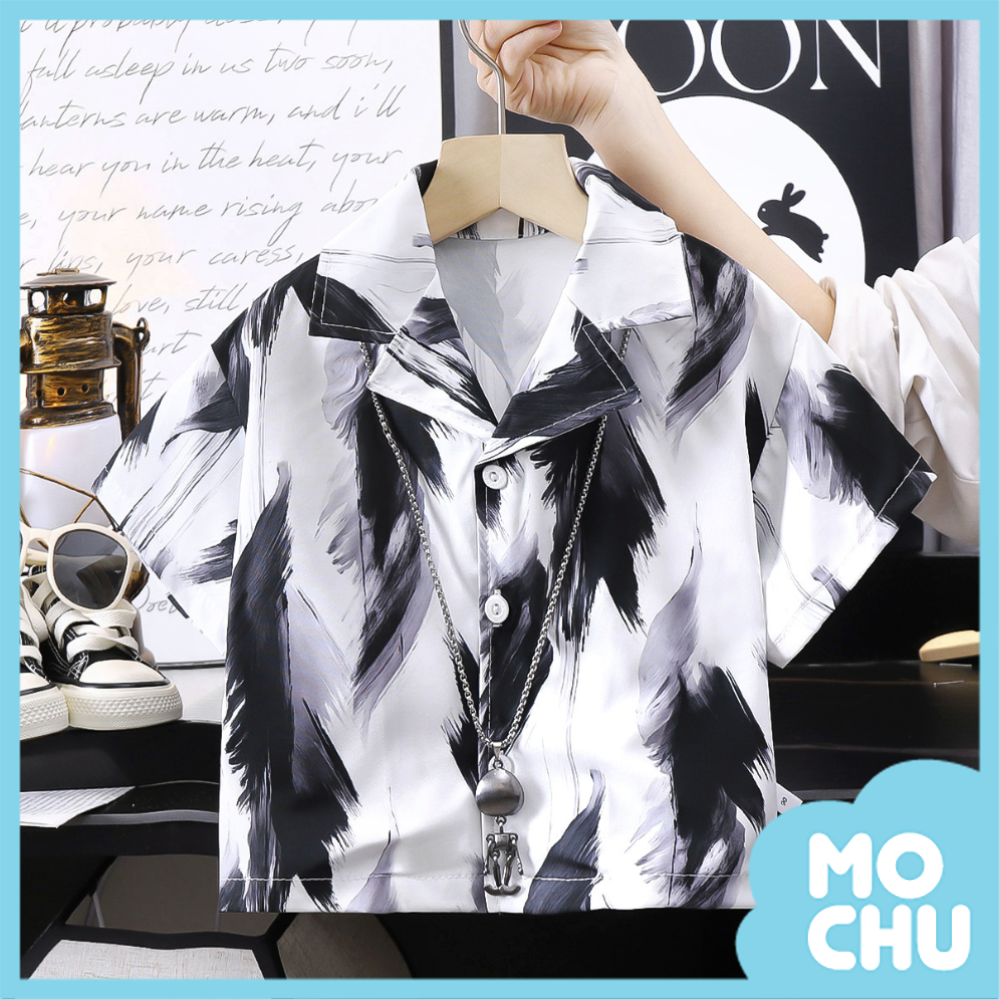 水墨羽毛休閒沙灘花襯衫