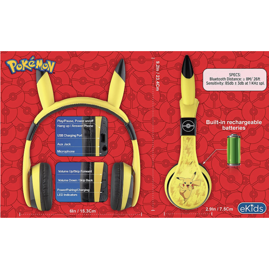 美國 Pokemon Headphone 藍牙耳機 (內置 Microphone)