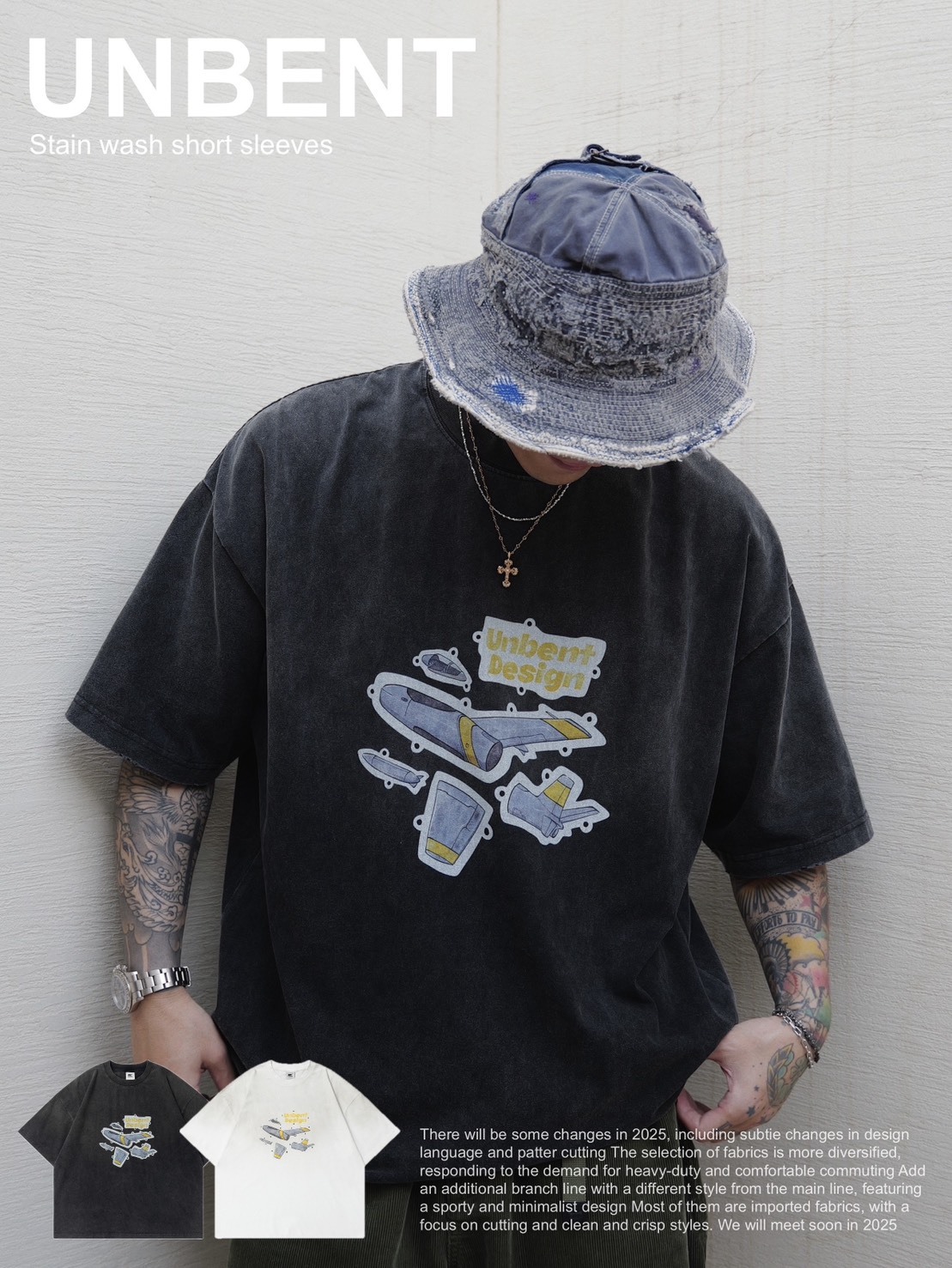 #預購 UNBENT 25SS 做舊水洗 飛機印花短踢 兩色