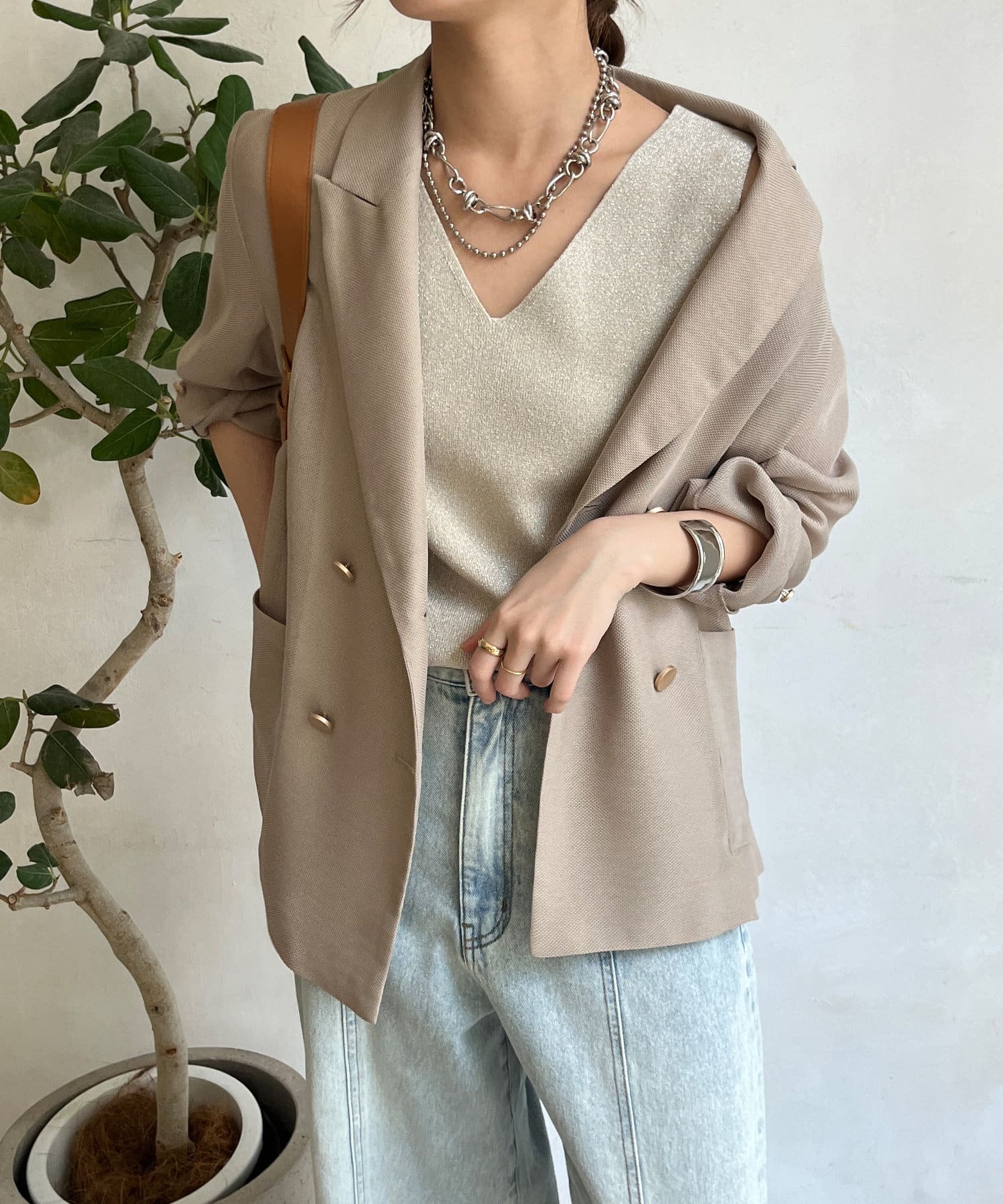 DOUDOU(ドゥドゥ)  前後2WAYラメニットタンク米杏（DDZ1051105A0023）