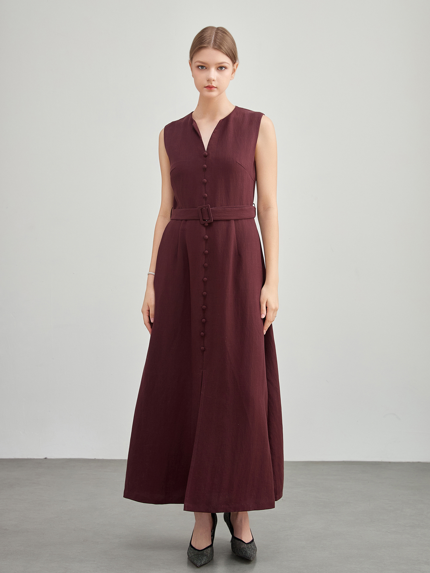 mi-tu V領無袖連身裙