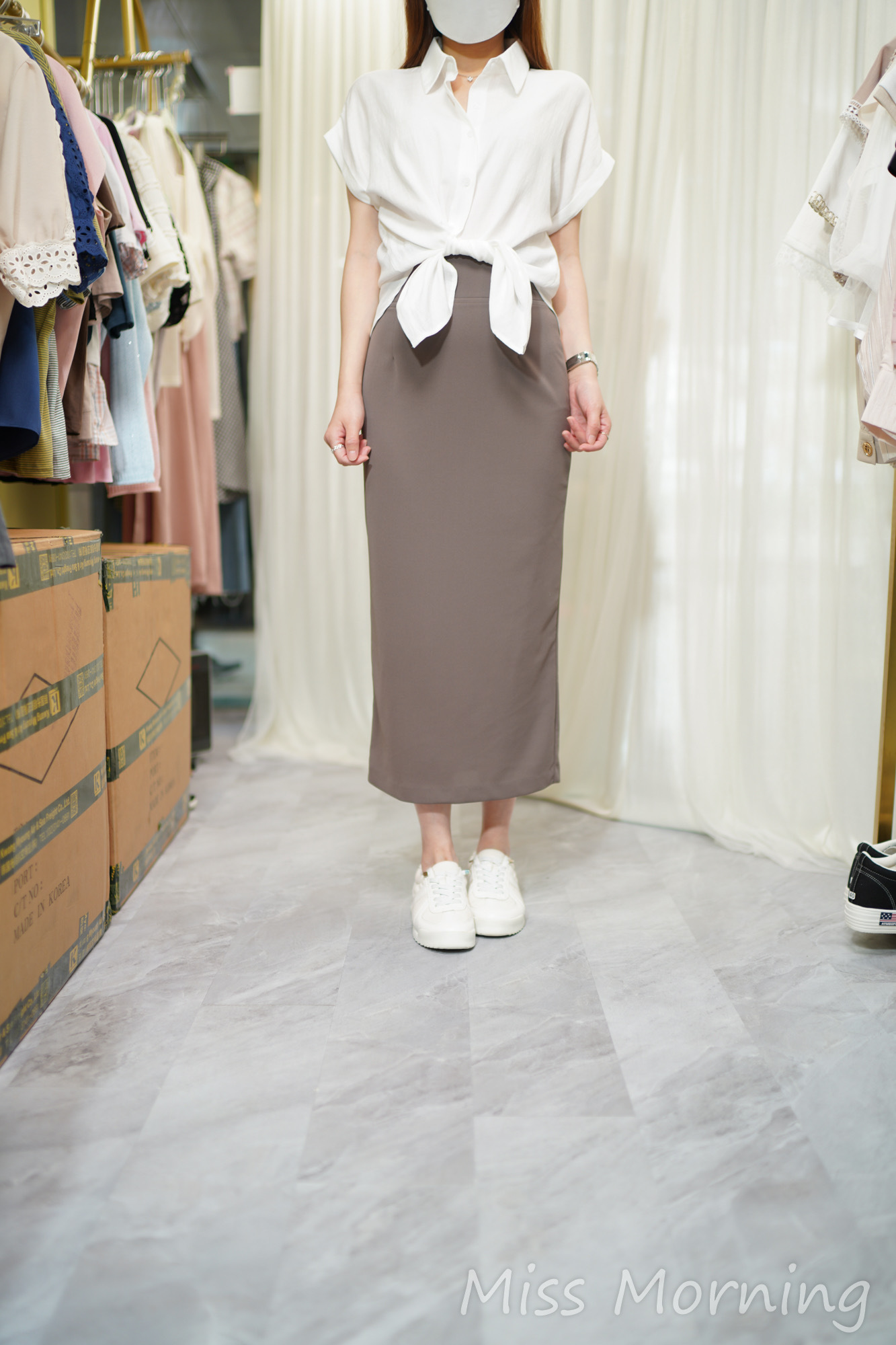 簡約淨色免燙棉麻top(14554)&8cm包腩彈彈包臀裙(33942)