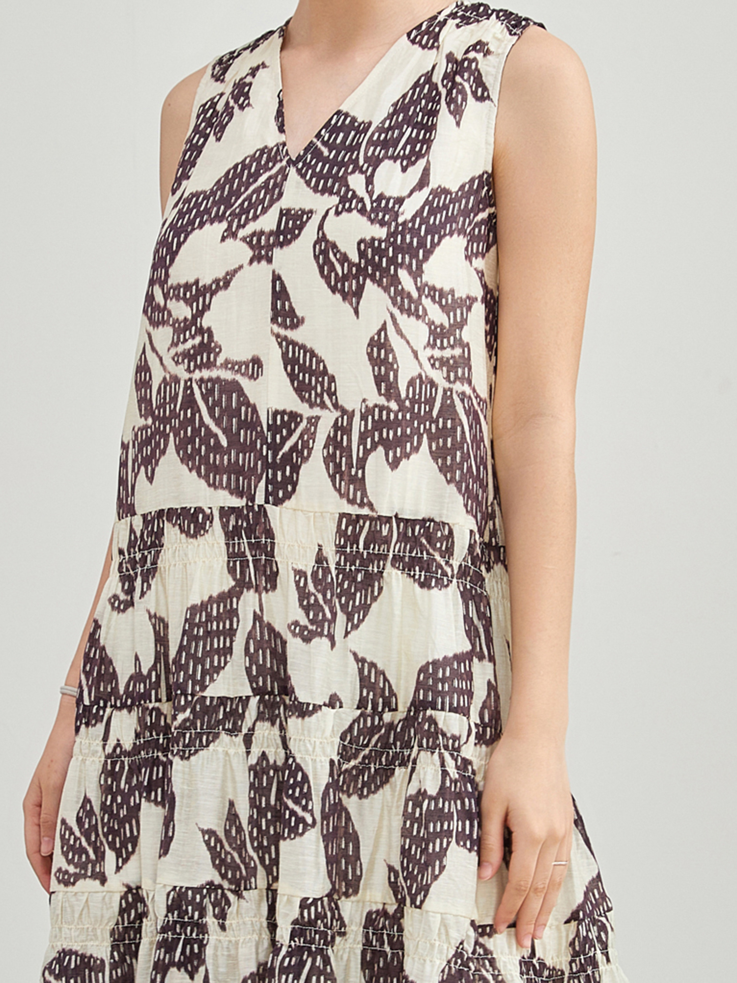 mi-tu 印花V領無袖連身裙