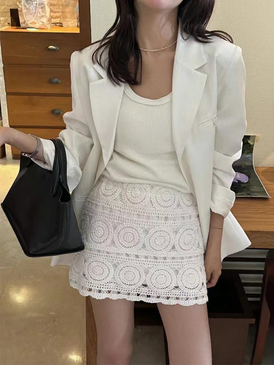 通花民族風短裙(白色)