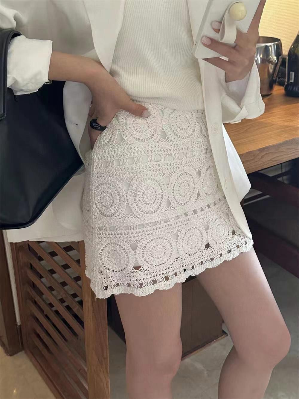 通花民族風短裙(白色)