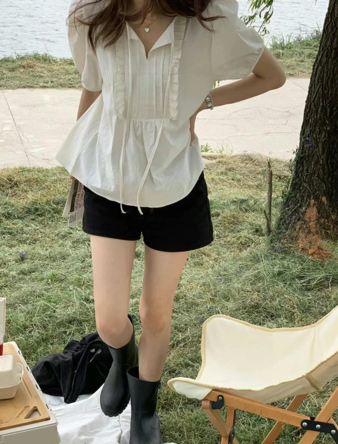 微公主袖娃娃上衣(米色)