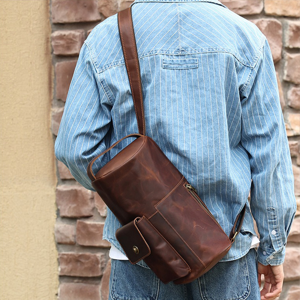 男生包包 真皮包包 牛皮包 側背包 斜背包 胸包 圓筒包 大包包 日本包包 小眾包包 單肩包 復古包包 男生禮物 253