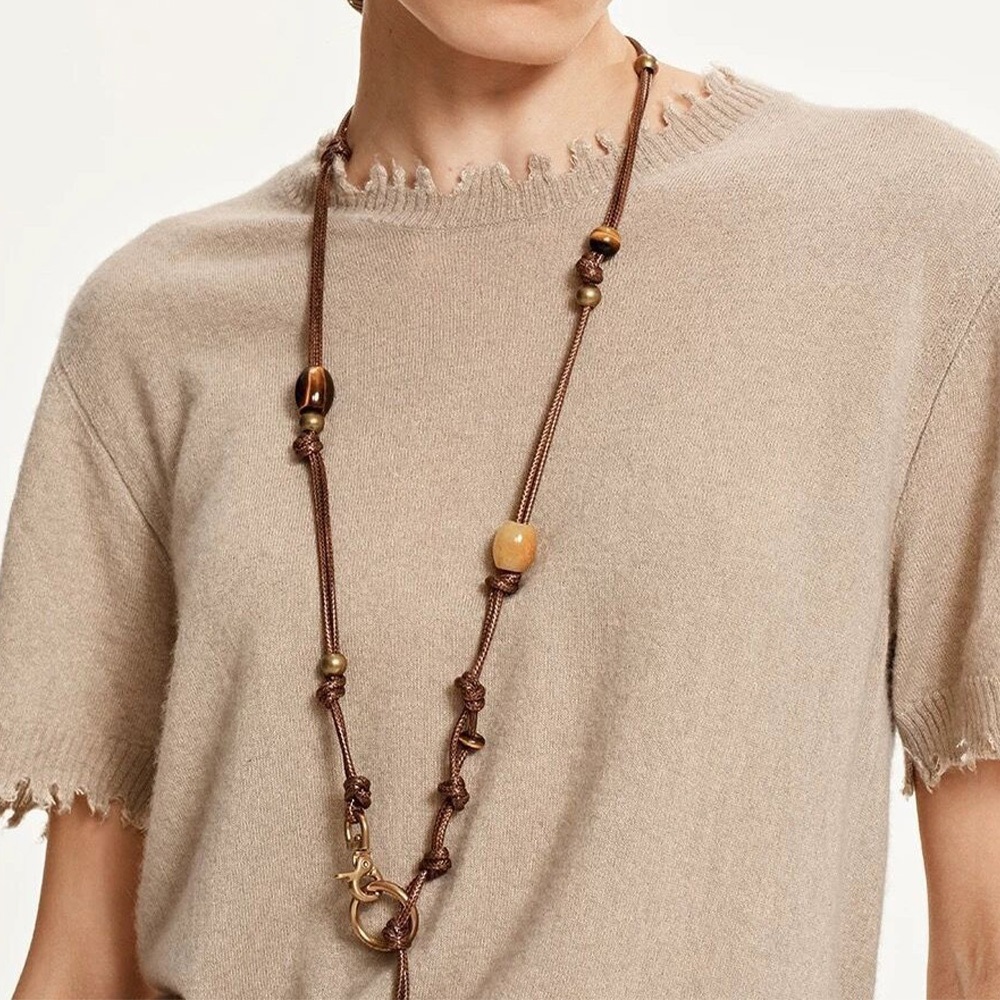 項鍊 腰鏈 皮繩項鍊 編織項鍊 美拉德 皮繩項鍊 天然石項鍊 長項鍊 小眾項鍊 搭配神器 高級感 毛衣鏈 禮物 435