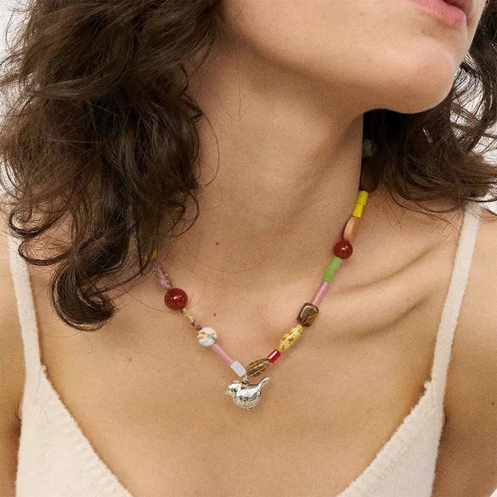項鍊 多寶項鍊 滿足鳥寶 串珠項鍊 短款項鍊 小眾設計 氣質項鍊 波希米亞 可愛項鍊 高級感 鎖骨鏈 生日禮物 433