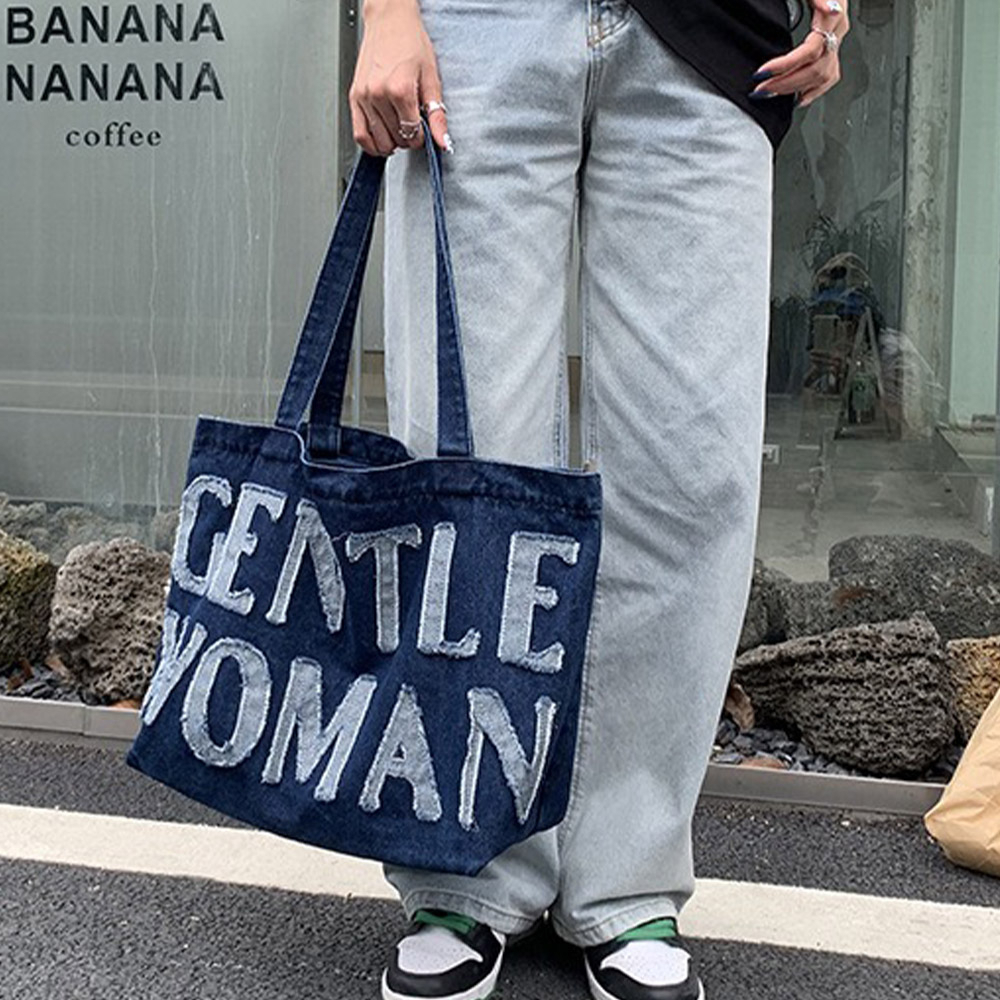 包包 托特包 單肩包 手提袋 購物袋 牛仔包 藍色包包 大包包 大容量包包 韓國包包 大容量托特包 女生禮物 525