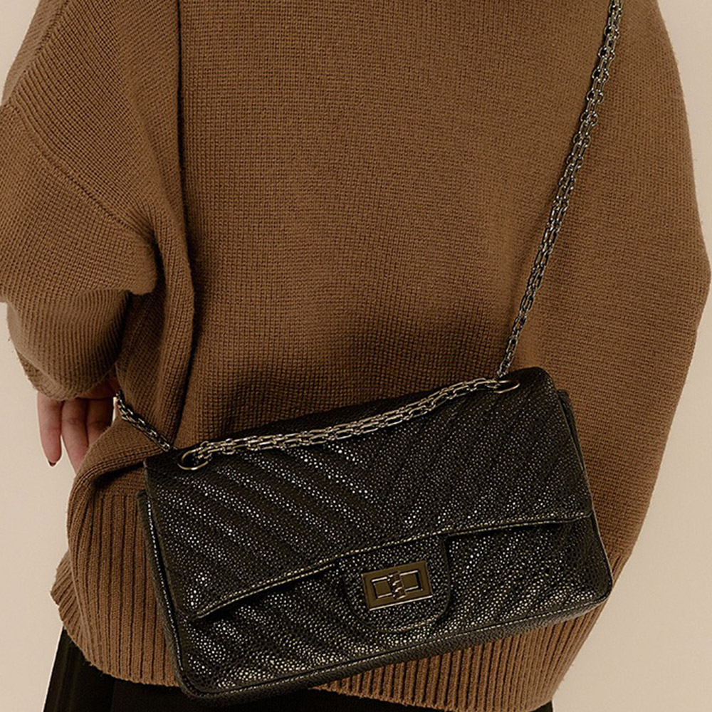 包包女 斜背包 單肩包 小香風包包 大容量包包 鏈條包 菱格包 小方包 真皮包包 羊皮包包 黑色包包 女朋友禮物 083