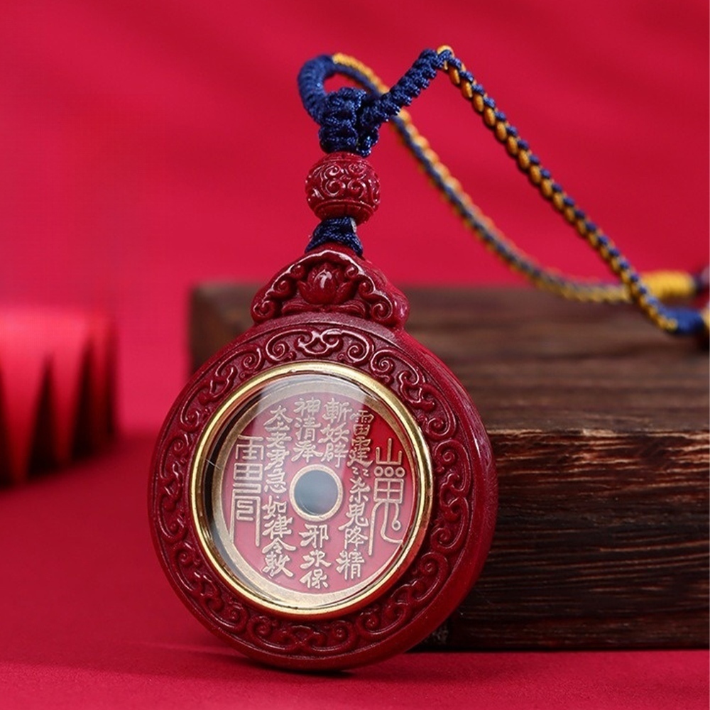 項鍊 山鬼花錢 硃砂項鍊 飾品 吊墜 朱砂 紫金砂 轉經輪項鍊 吊飾 道家 男女通用 避邪鎮宅 保平安 護身符 416