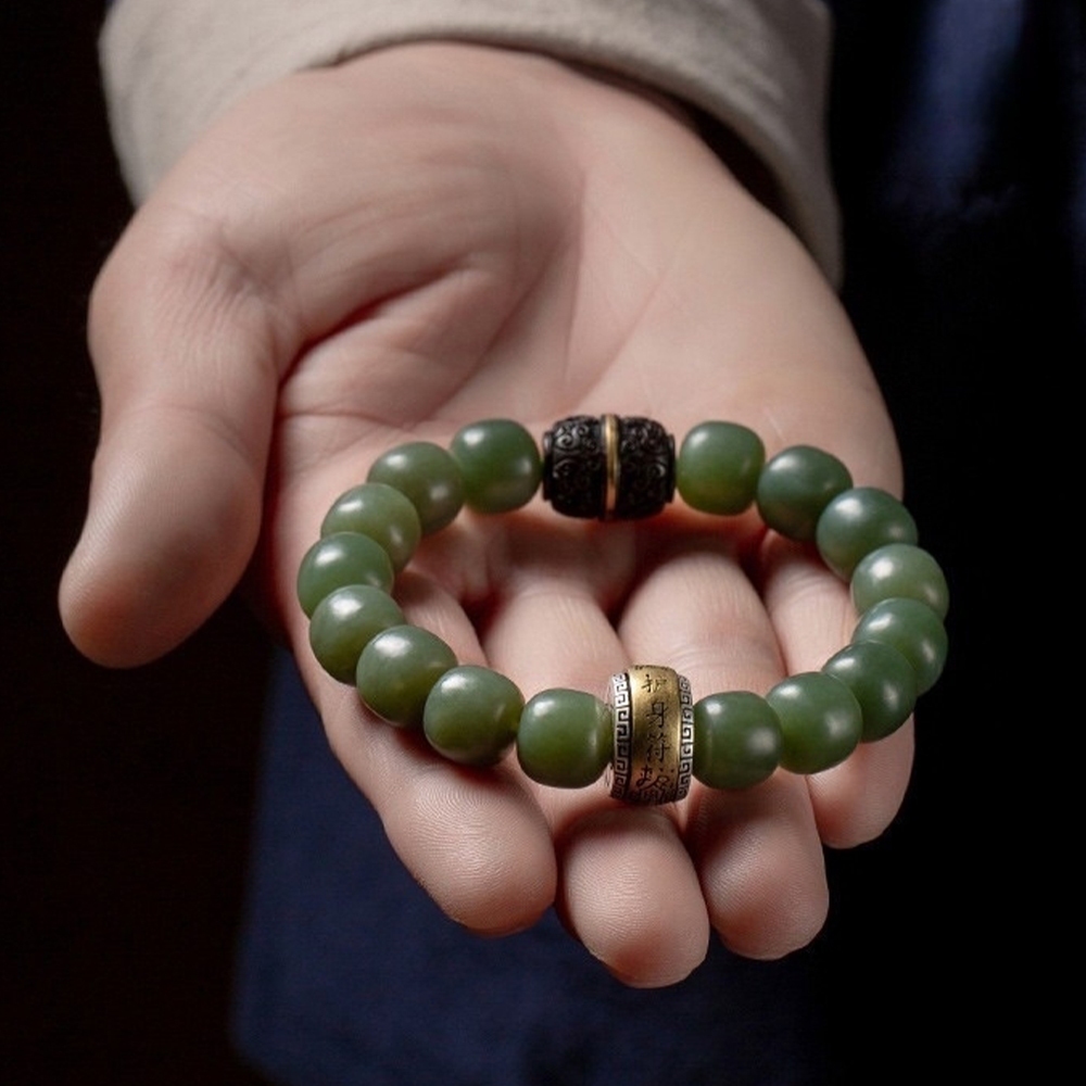 手鍊 和田玉手鍊 且末藍 飾品 s925銀 手串 天然黑檀 佛珠手鍊 單圈 玉石手鍊 銀銅鑲嵌 男生手鍊 保平安 413