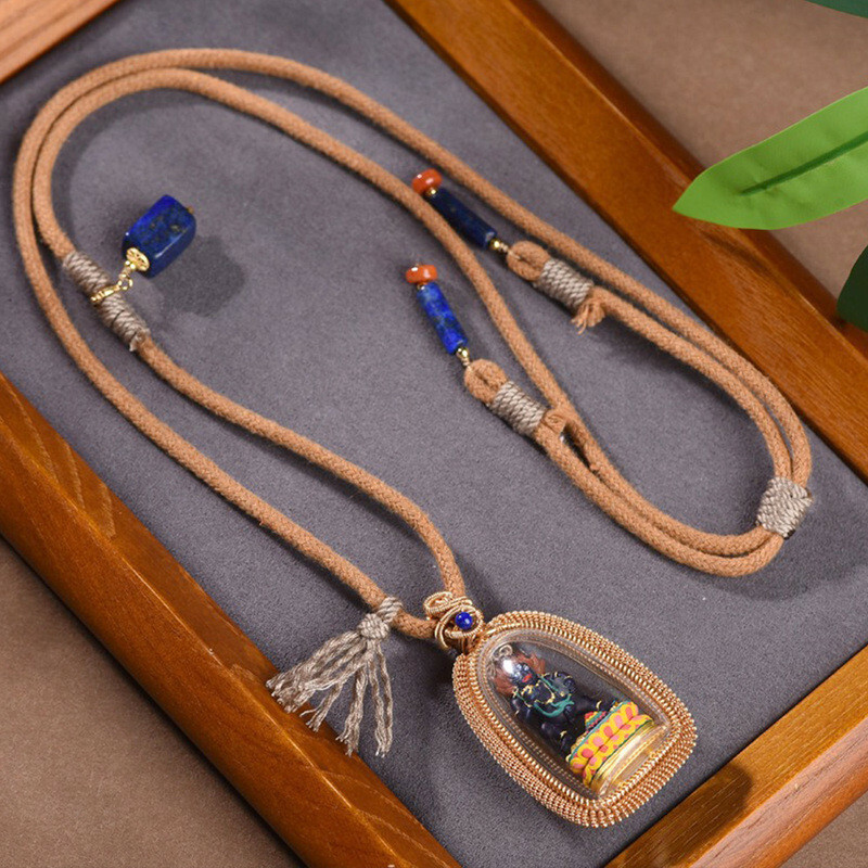 項鍊 藏式吊墜 唐卡飾品 青金石 手繪吊墜 飾品 吊墜 復古項鍊 女生項鍊 新中式飾品 項鍊女 毛衣鏈 納福項鍊 409