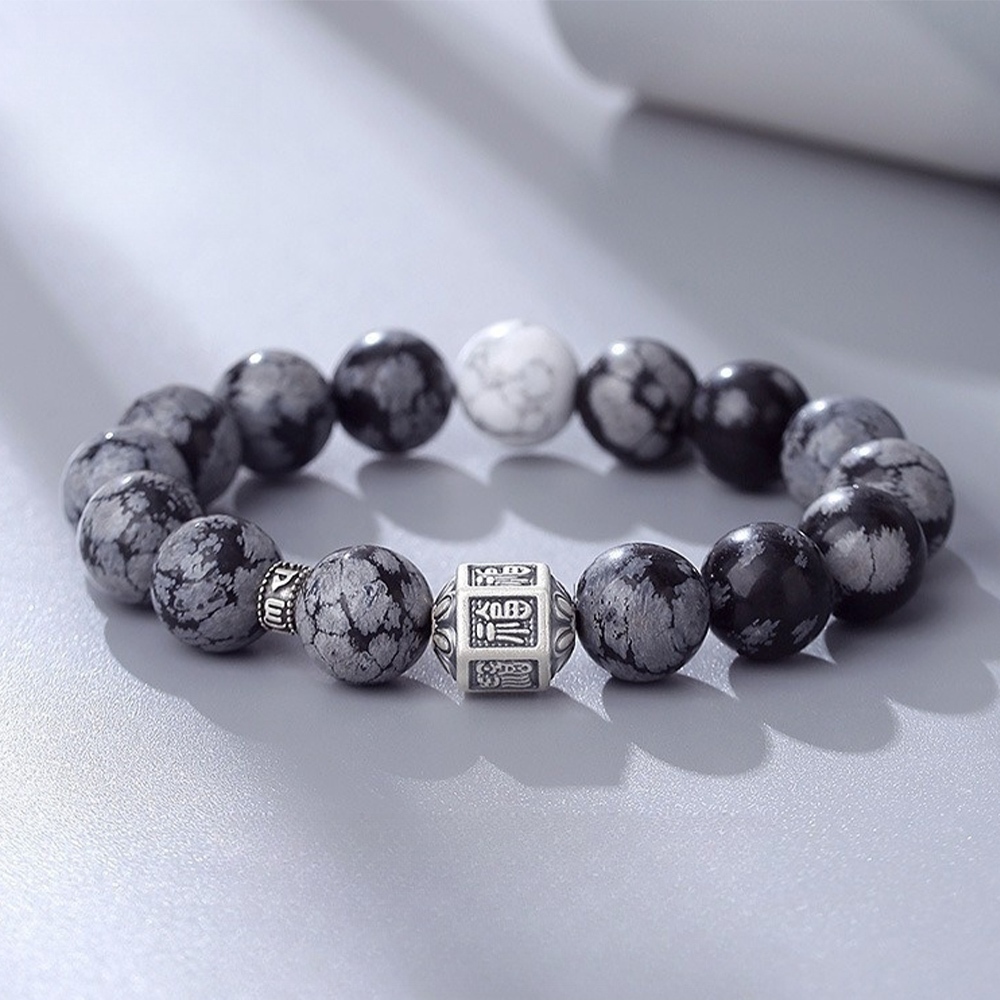 手鍊 串珠手鍊 s999足銀 白松石手鍊 雪花曜石手鍊 飾品 串珠 水晶手鍊 純銀手鍊 男生手鍊 保平安 納福 278