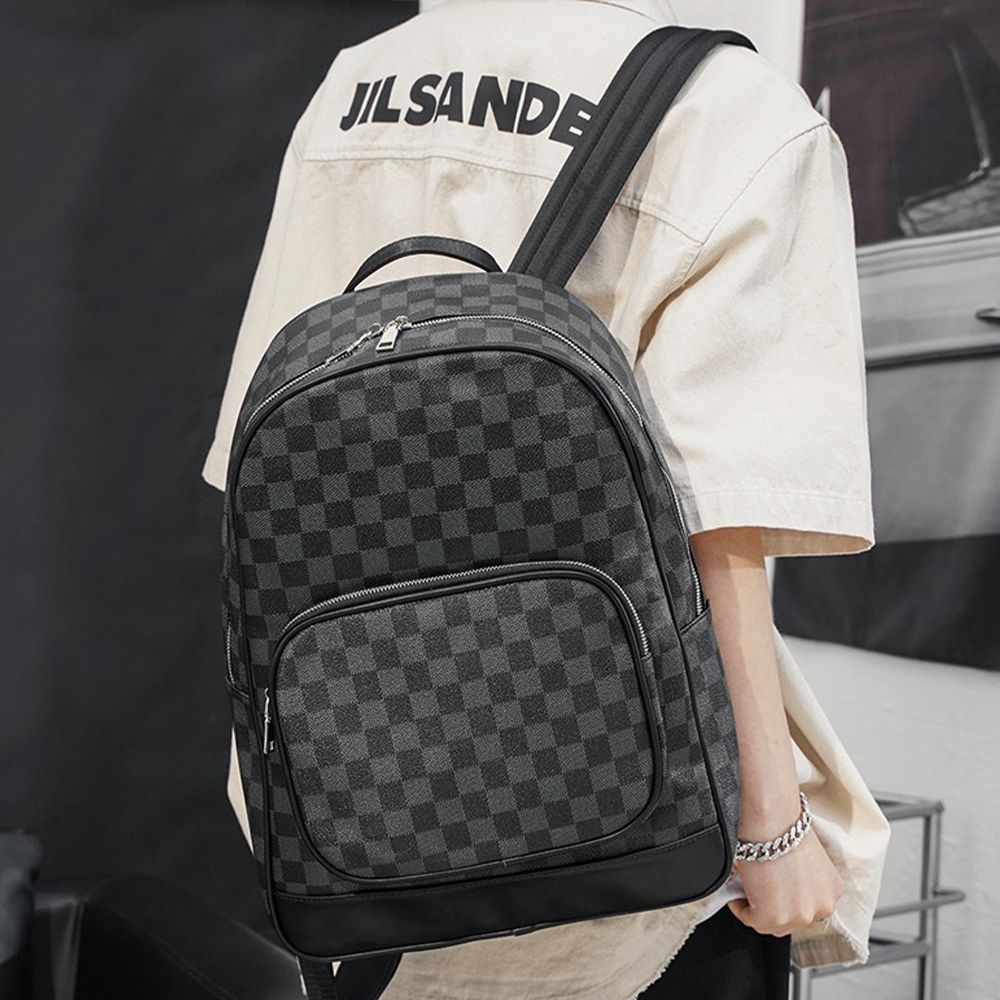 後背包 書包 雙肩包 男生包包 筆電包 棋盤格包包 格子包包 格紋包包 黑色包包 日本包包 商務包 男生禮物 246