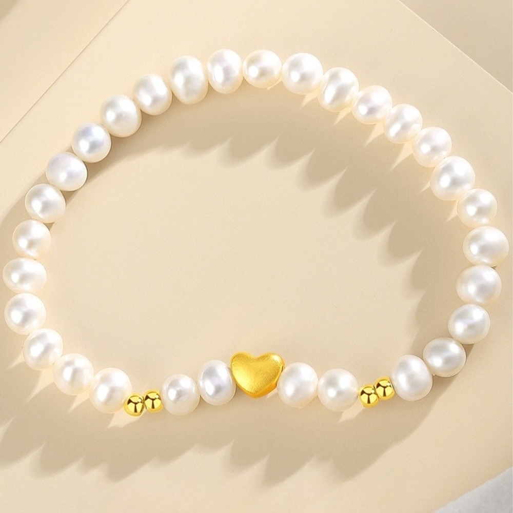 飾品 手鍊 女生手鍊 禮物 珍珠手鍊 黃金 首飾 足金999 愛心手鍊 天然淡水珍珠 手串 配飾 手珠 串珠 402