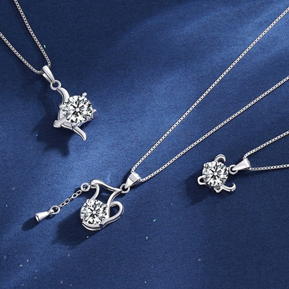 項鍊 莫桑鑽石 十二星座 飾品 銀飾 鎖骨鏈 S925純銀 純銀項鍊 女生項鍊 項鍊女 1克拉項鍊 吊墜 百搭 393