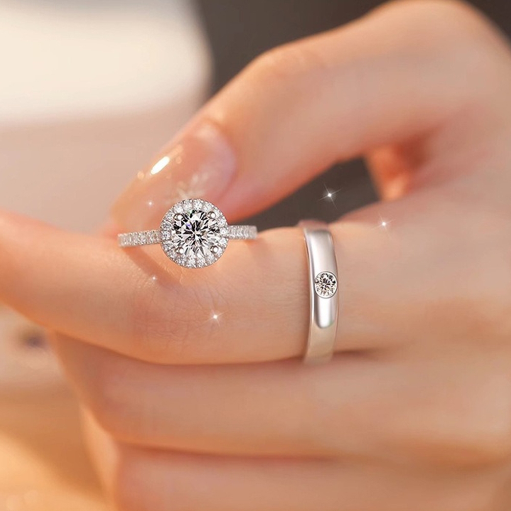 戒指 對戒 莫桑鑽 s925純銀 情侶戒指 飾品 銀飾 可調節 情侶對戒 鑽戒 男戒 女戒 情人節禮物 生日禮物 185