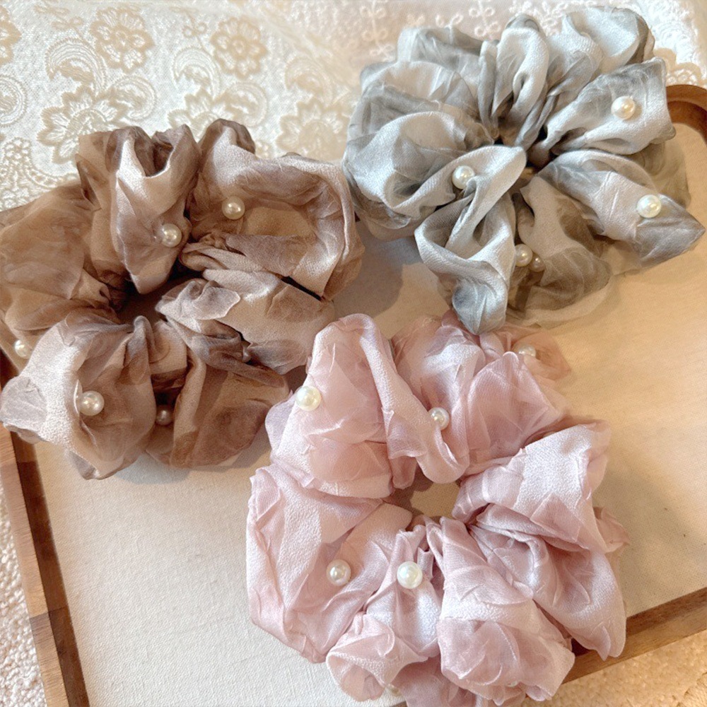 髮圈 髮飾 大腸圈 飾品 釘珠髮圈 雪紡 韓國髮圈 褶皺 氣質 低馬尾 綁頭髮 女生飾品 女生髮飾 高級感 網紗 033